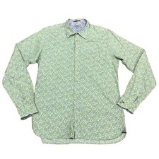Ted Baker Skinny Fit Bird Print Shirt Size Medium Mens Green White Cuff Detail