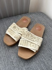 Chloe Woody Lace Sandals 37 UK 4 Beige Brown Leather