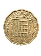 1959 United Kingdom British Coin Queen Elizabeth II 3 Pence Brass 3D England