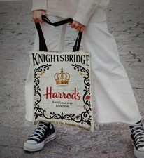 Harrods Fashion Print Tote Bag Shopping Bag 35x40cm Cream Gold New