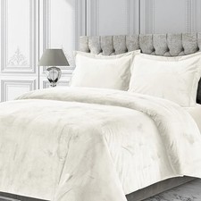 Tribeca Living VENICEDUVET Venice Velvet Oversized Solid Duvet Set, Queen, Ivory
