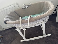Baby Moses Basket with Stand White Waffle/Grey Wicker Bedding