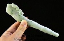 6.8" Old Chinese Dynasty Emerald Jadeite Carving Flute Musical Instruments