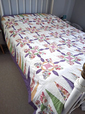 Beautiful Vintage Handstitched Patchwork Quilt 207x200cm
