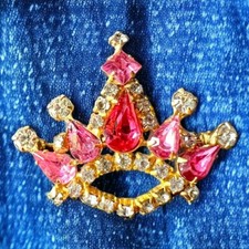 Pink Rhinestone Crown Brooch