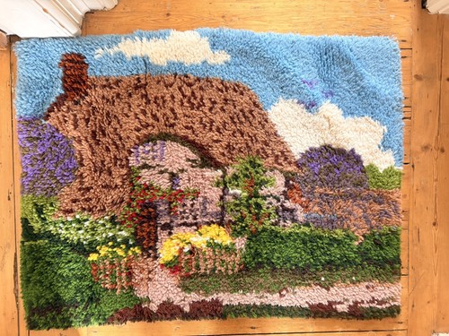 Vintage latch hook rug wall - latch,