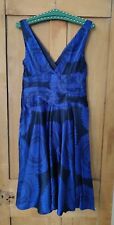 Monsoon Silk Cotton Blend Blue Evening Dress Pattern 50s Style Midi Size 10 