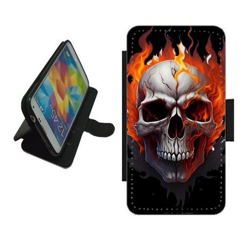 Fire skull phone - skull, wallet