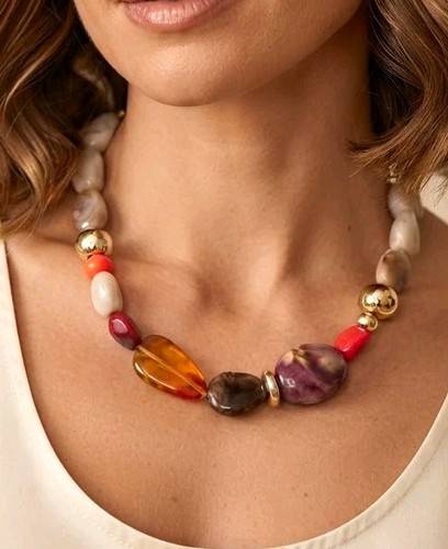 Boho beaded statement - beaded, necklace