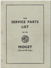 MG MIDGET PA & PB SERIES (1934-36) FACTORY SERVICE PARTS LIST *VGC REPRO*