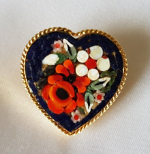 Brooch ~ Heart ~Micro Mosaic Glass ~ Floral ~ Multi Colour & Black ~ Italian