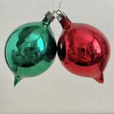 Vintage 2 Large Glass Christmas Ornaments Drops Tree Bauble Decorations 70s 80s