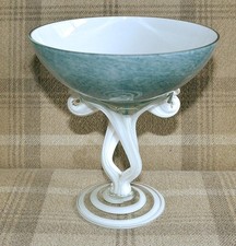 Vintage Jozefina Krosno Art Glass Stemmed Bonbon Dish / Sweetie or Trinket Bowl 