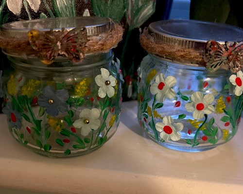 Hand painted jars - hand,