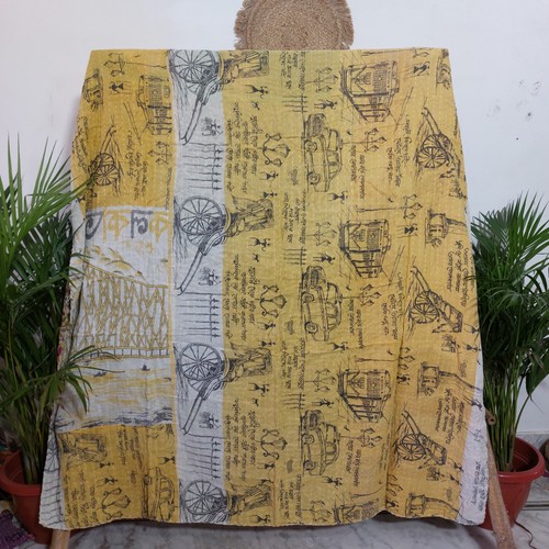 Vintage kantha quilt mustard - vintage,