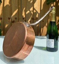 ANTIQUE FRENCH COPPER FRYING PAN SAUTÉ PAN, COPPER RIVET IRON HANDLE LINED, 22cm