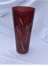 Large Red Decorative Glass Vase Gold Glitter Accents, 36cm Sparkling, Excel Cond