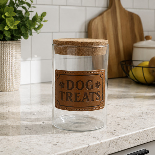 Dog treat jar 600ml glass - treat,