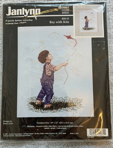 Boy with kite cross - with, stitch