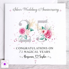 Personalised Silver Wedding Anniversary Card / 25th Wedding Anniversary Card