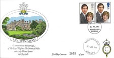 1981 Royal Wedding, Official Sandringham FDC, FDI Kings Lynn + Sandringham HS