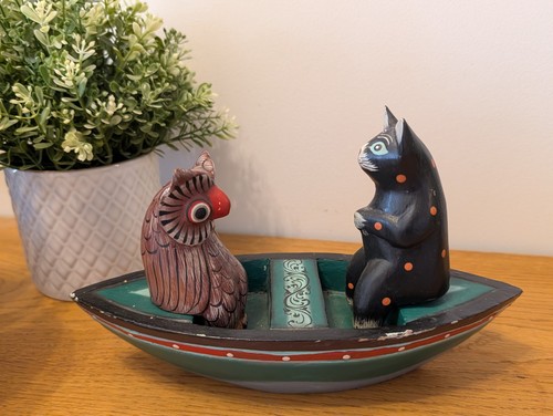 Hand painted wooden owl - wooden, &