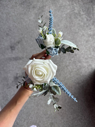 Artificial rose white - artificial, white/blue