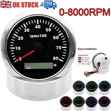 85mm Digital Car Marine Boat LCD Tachometer Tacho Meter Gauge 0-8000RPM UK STOCK
