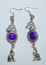 Howling Wolf Earrings Halloween Silver Tone   928