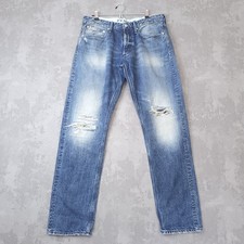 Denham Forge Jeans Men's W36 Blue Denim Cotton Relaxed Fit Distressed Button-Fly