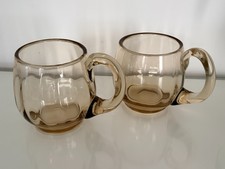 Smoked Brown Glass Mugs Pair -