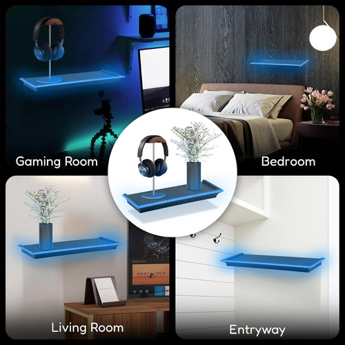 Black floating shelf with - floating, blue