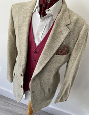 VTG mens BLAIR BEIGE HERRINGBONE COUNTRY WOOL TWEED SPORTS JACKET BLAZER 46" S