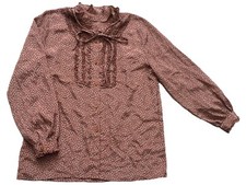 Vintage Blouse 80s Japanese Dusky Pink Patterned Ruffle Retro Indie 14