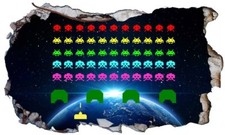 Space Invaders 3D Magic Window Wall Smash Art Self Adhesive Vinyl Sticker V2*