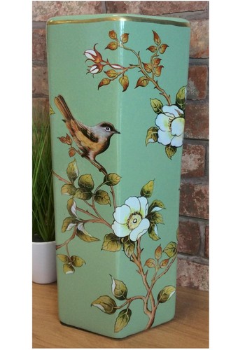 Hexagonal green birds floral - green,