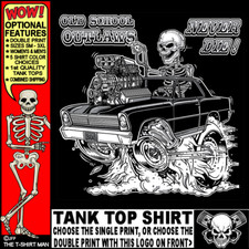 1966 1967 Hot Rod Muscle Car Outlaw Gasser Drag Race Cartoony Skeleton Tank Top