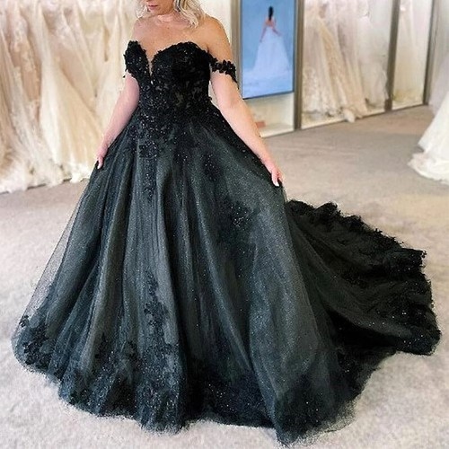 Black glitter wedding dresses - black,