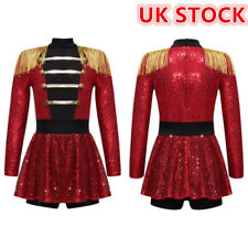 UK Girls Circus Ringmaster Costumes Shiny Sequin Tassel Leotards Dress Cosplay
