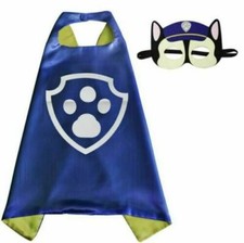 PAW PATROL CHASE Cape & Mask Set, Blue Girls/Boys Party Fancy Dress + STICKERS