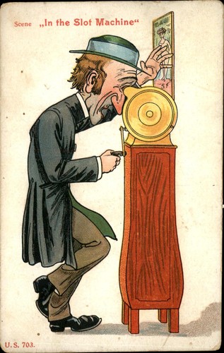 Man peering into slot machine