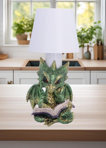 Green book dragon lamp - book,