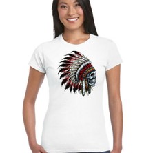 Indian Skull Womens T-Shirt Tattoo Biker Motorbike Festival Rock Retro