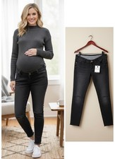 Maternity Jeans Blooming Marvellous Faded Black Overbump Rip Skinny Stretch NEW