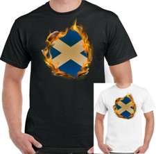 Scotland T-Shirt Rugby Football Flag Flames Mens Scottish St Andrews Day Saltire