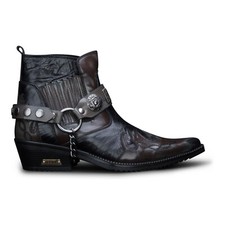 Mens Leather Cowboy Ankle Boots Brown Cuban Biker Punk Winklepickers Western