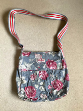 Cath Kidston Large Blue Antique Rose Floral Cotton Canvas Crossbody Tote Bag