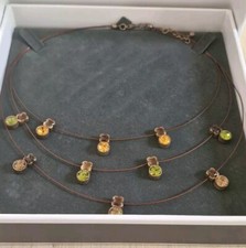 Argento 3 Strand Citrine Green Amber Colored Crystals Double Strand Necklace