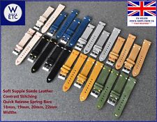 SOFT Suede Leather Watch Strap, Contrast Stitch, QR, 18mm 19mm 20mm 22mm
