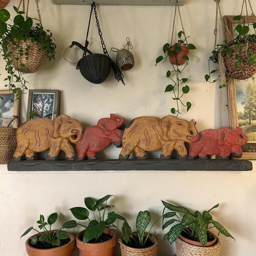Carved wooden elephant wall - elephant,
